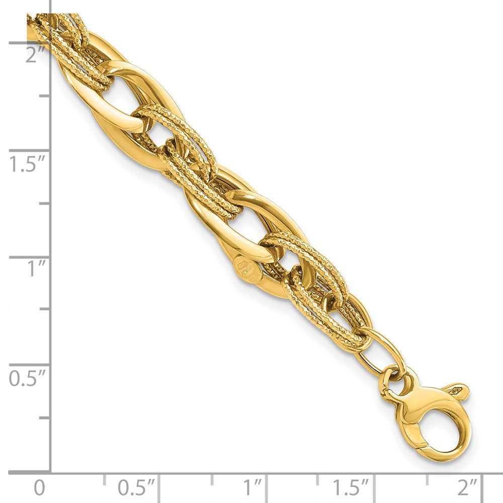 14k Polished and Textured Fancy Link 8in Bracelet