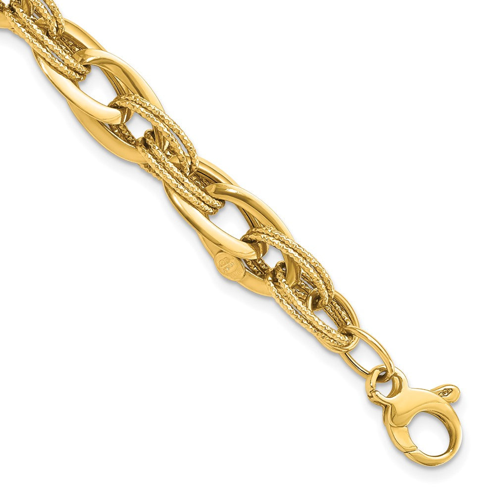 14k Polished and Textured Fancy Link 8in Bracelet