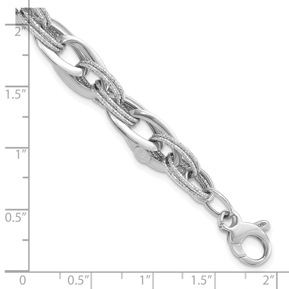 14k White Gold Polished and Textured Fancy Link 8in Bracelet