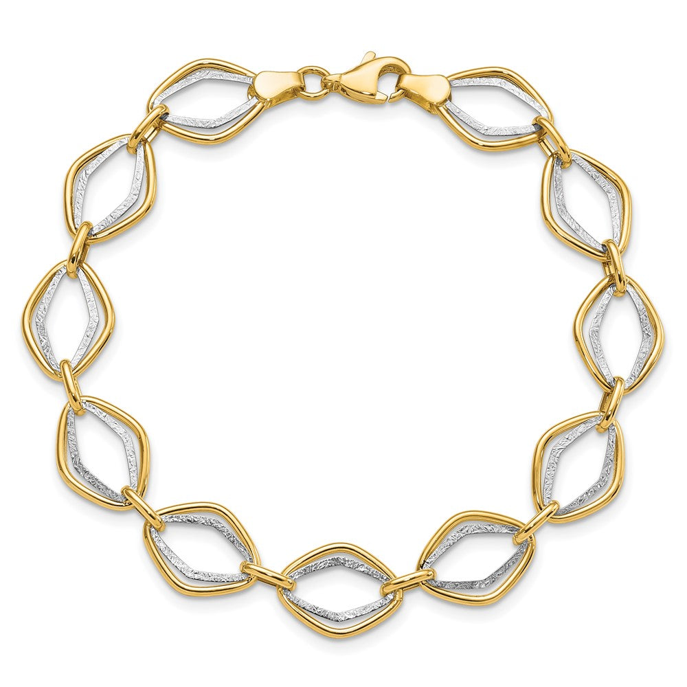 14k Two-tone Polished and Textured Ovals Bracelet