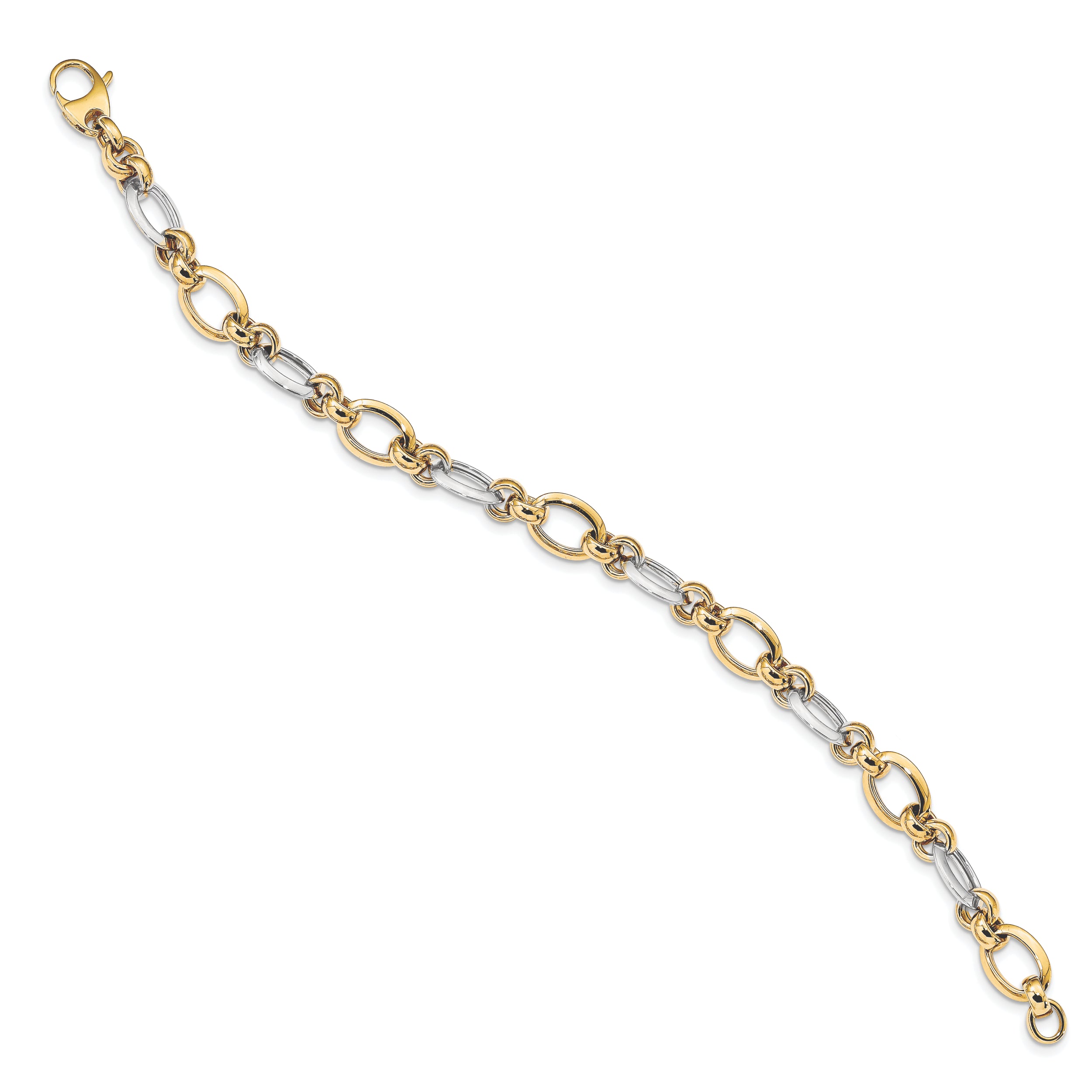 14K Two-tone Polsihed Fancy Link Bracelet