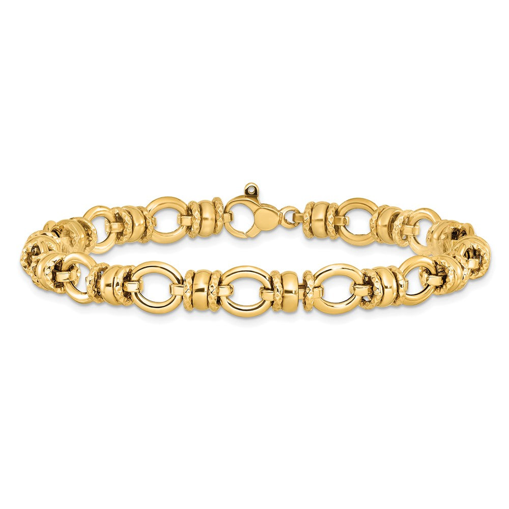 14K Polished and Textured Fancy Link Bracelet