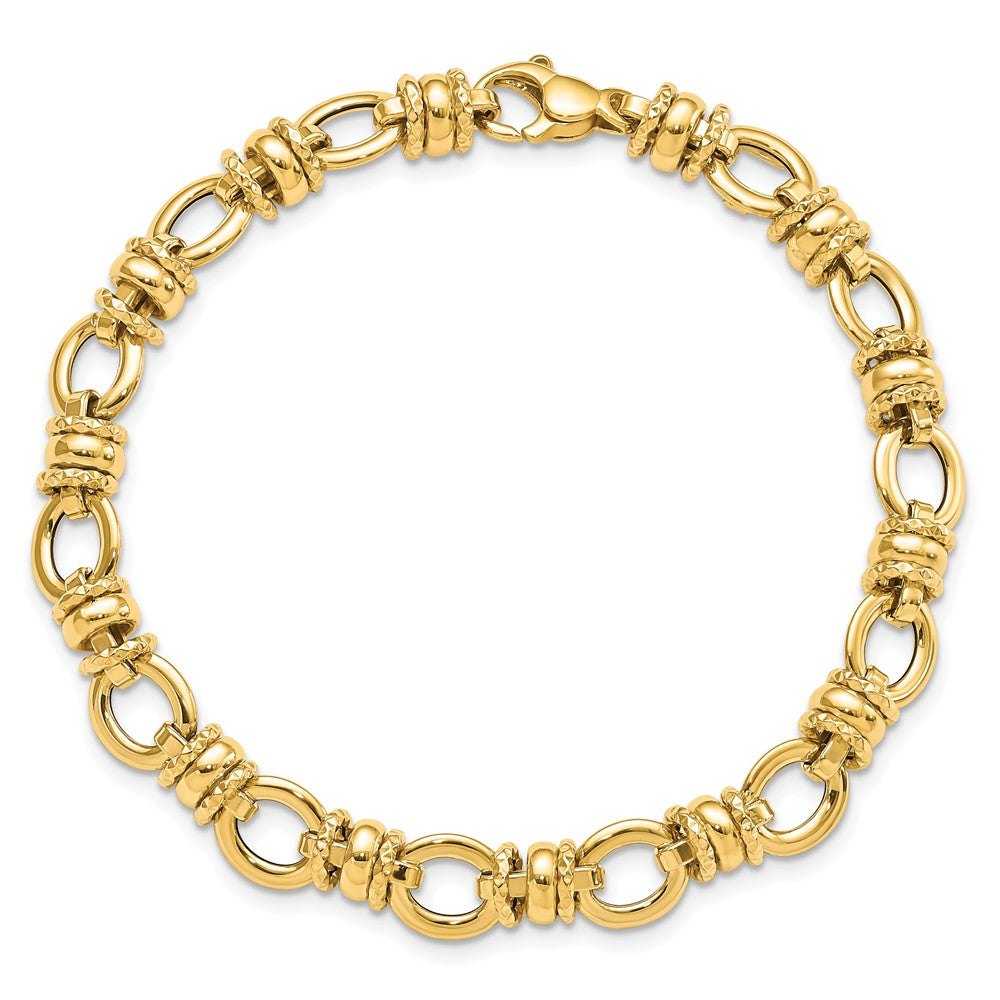 14K Polished and Textured Fancy Link Bracelet