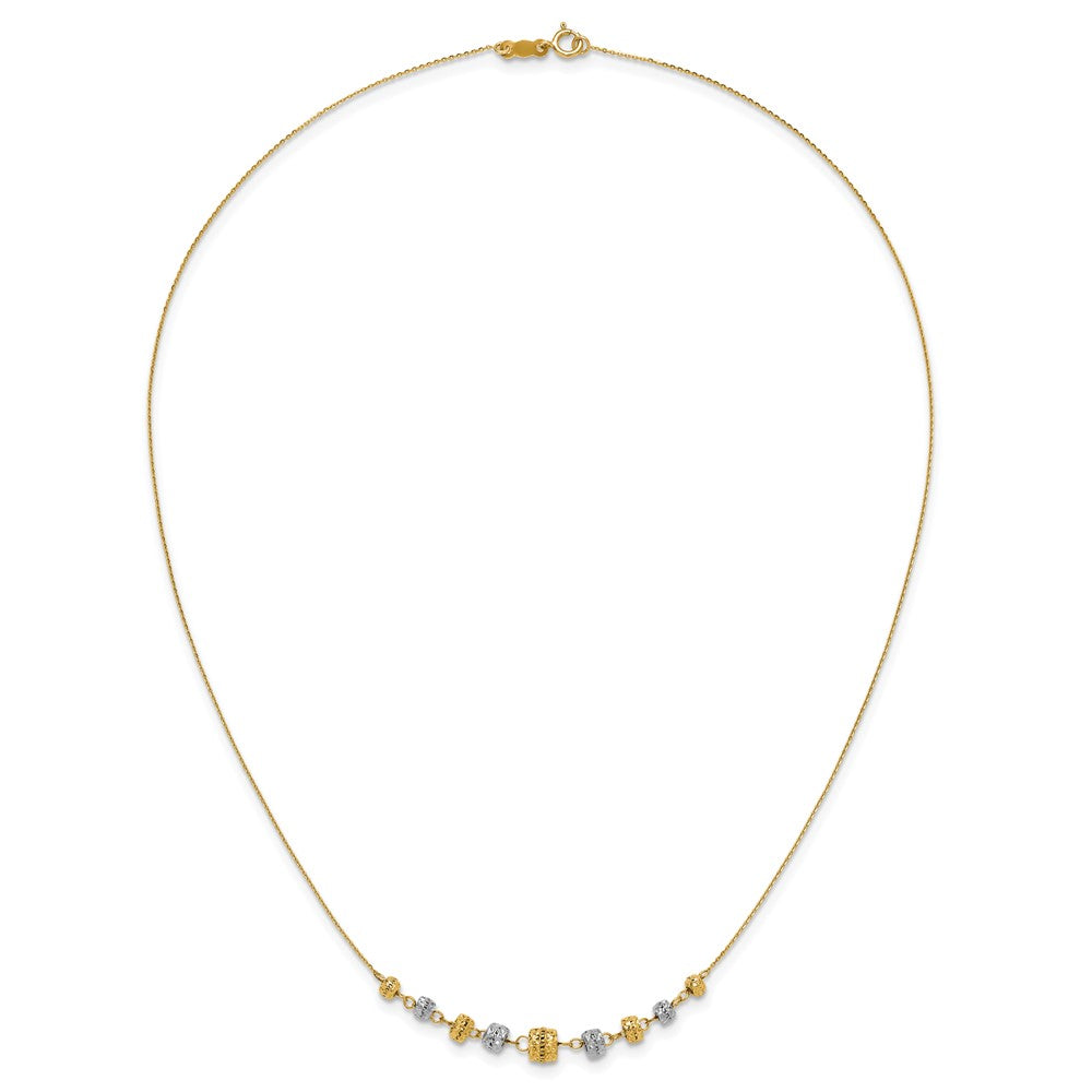 14k Two-tone Diamond-cut Polished Graduated Barrels Necklace