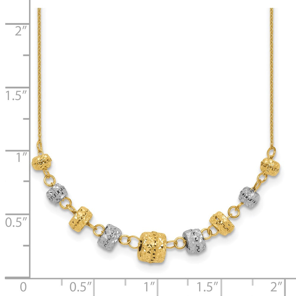 14k Two-tone Diamond-cut Polished Graduated Barrels Necklace