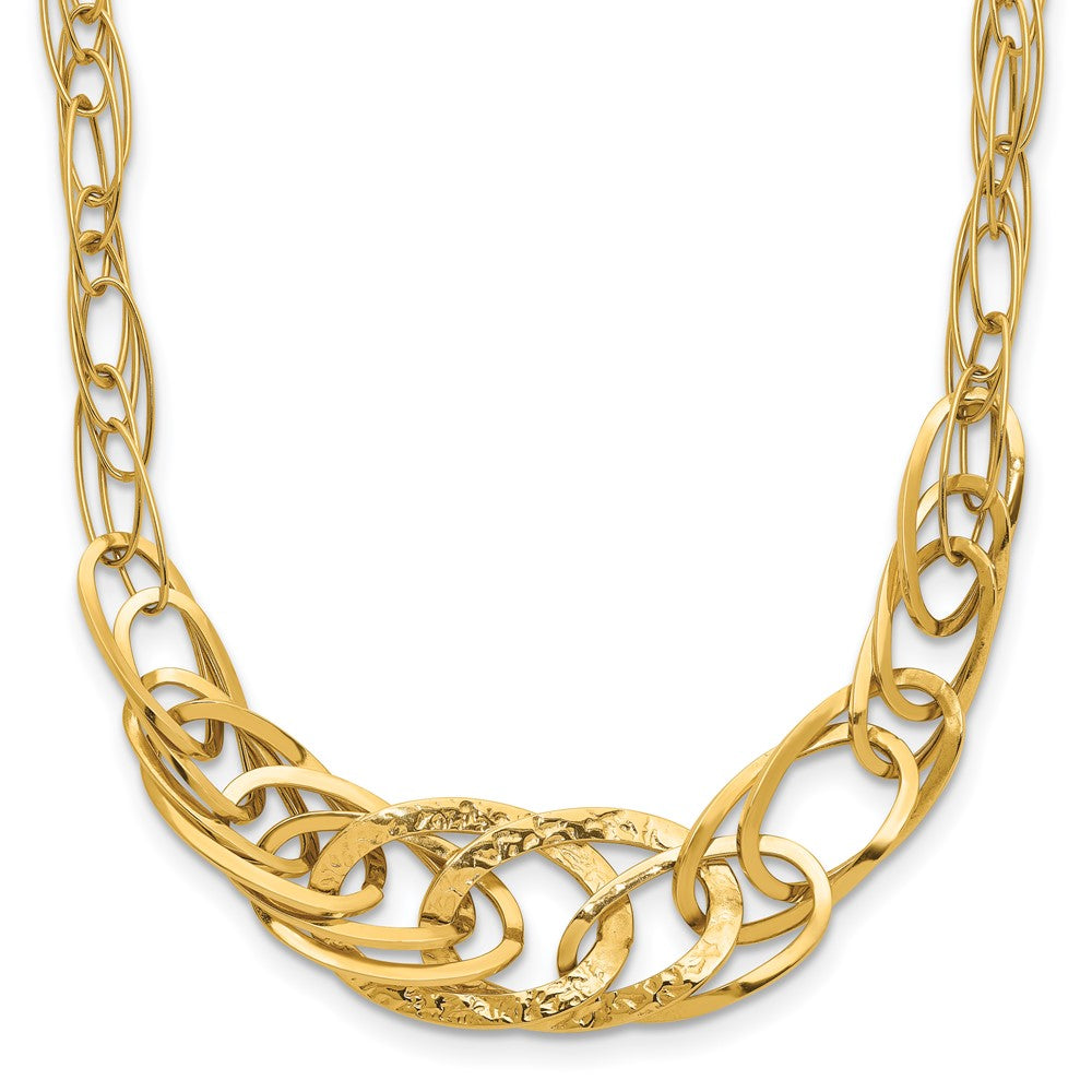 14k Yellow Gold Textured Fancy Link 18 inch Necklace