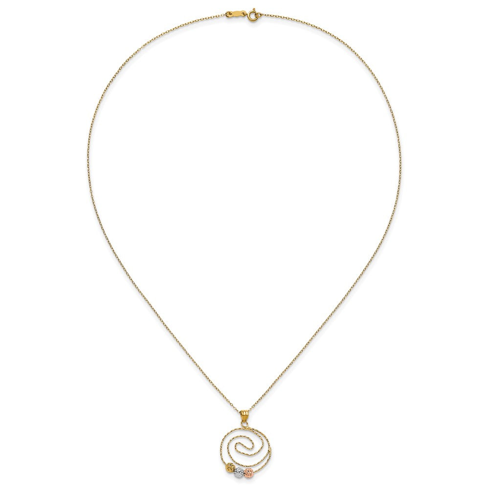 14k Tri-color D/C Beads on Spiral Pendant Necklace