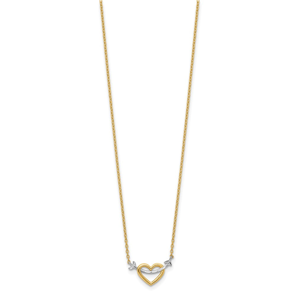 14k w/Rhodium Diamond-cut Heart & Arrow Necklace