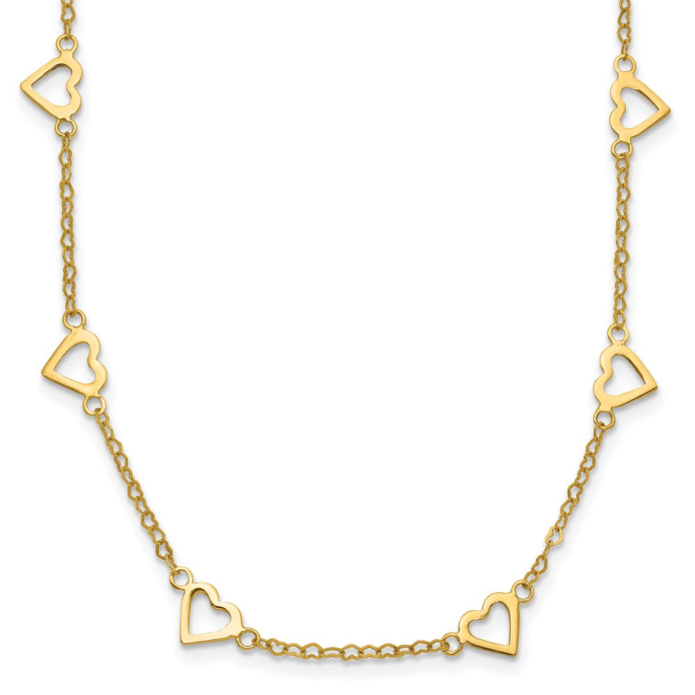 14k Polished Open Hearts on Heart Link 17-Station Necklace