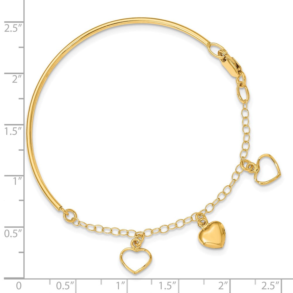 14k Polished Dangle Heart Chain Bangle