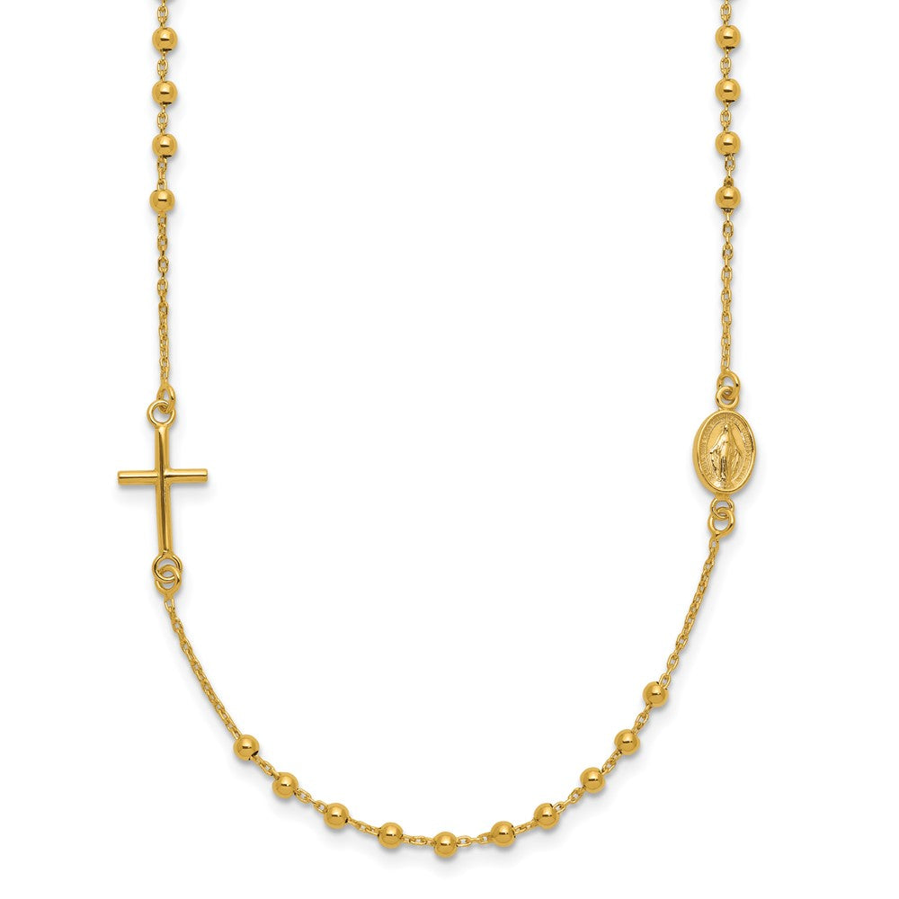 14k Polished Cross Rosary 16 inch Necklace