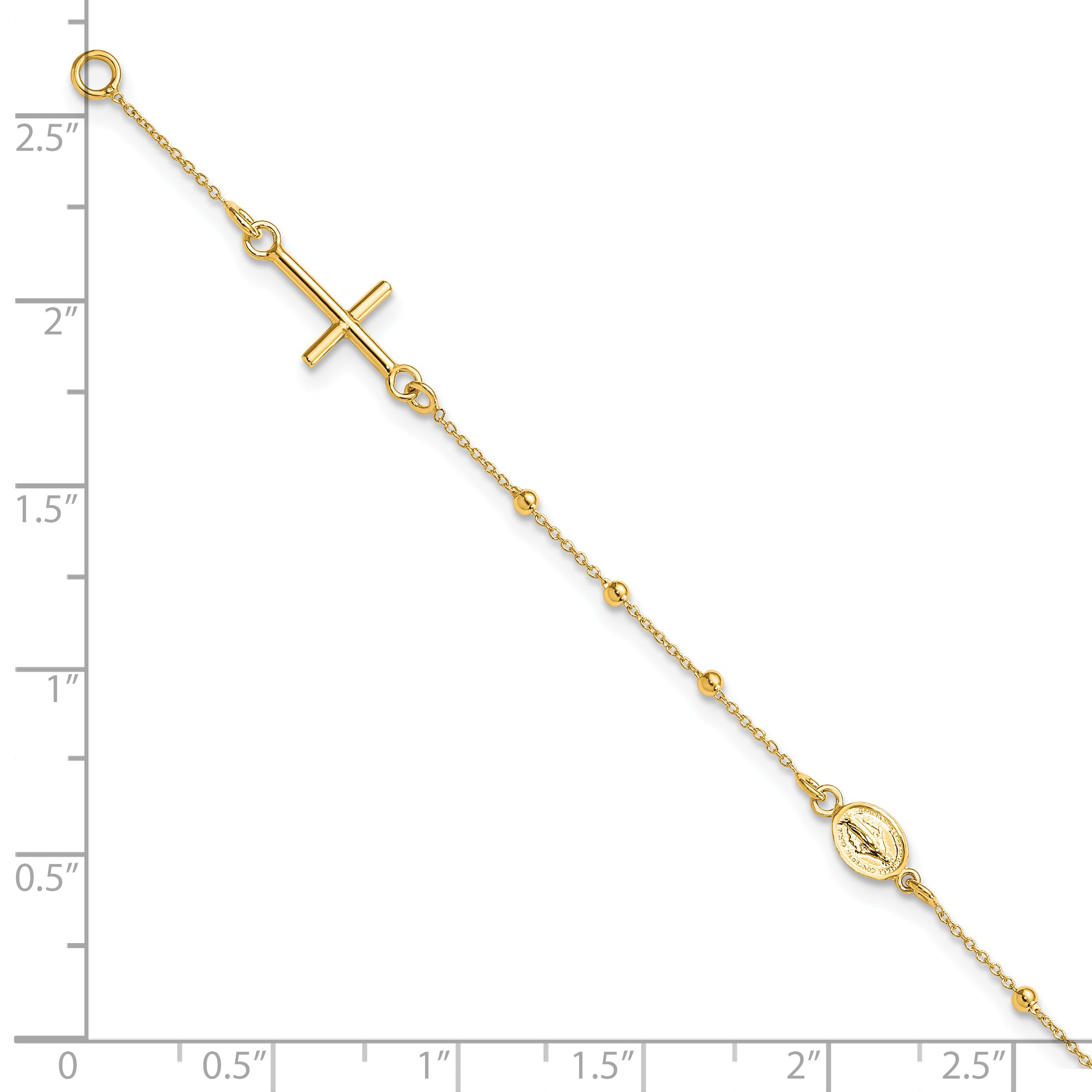 14k Polished Cross Rosary 7.5 inch Bracelet