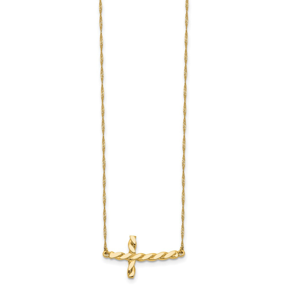 14k Polished Twisted Sideways Cross 17 inch Necklace