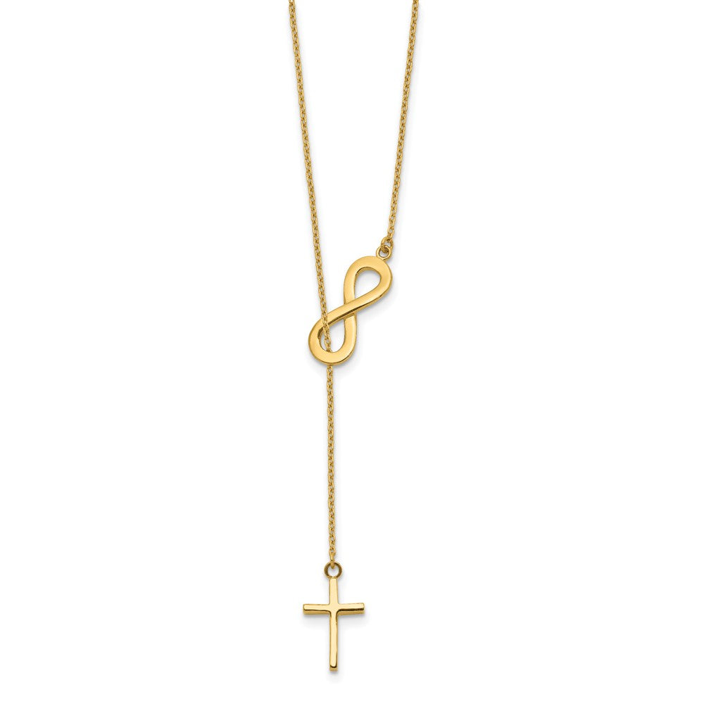 14k Polished Infinity & Cross Lariat Necklace