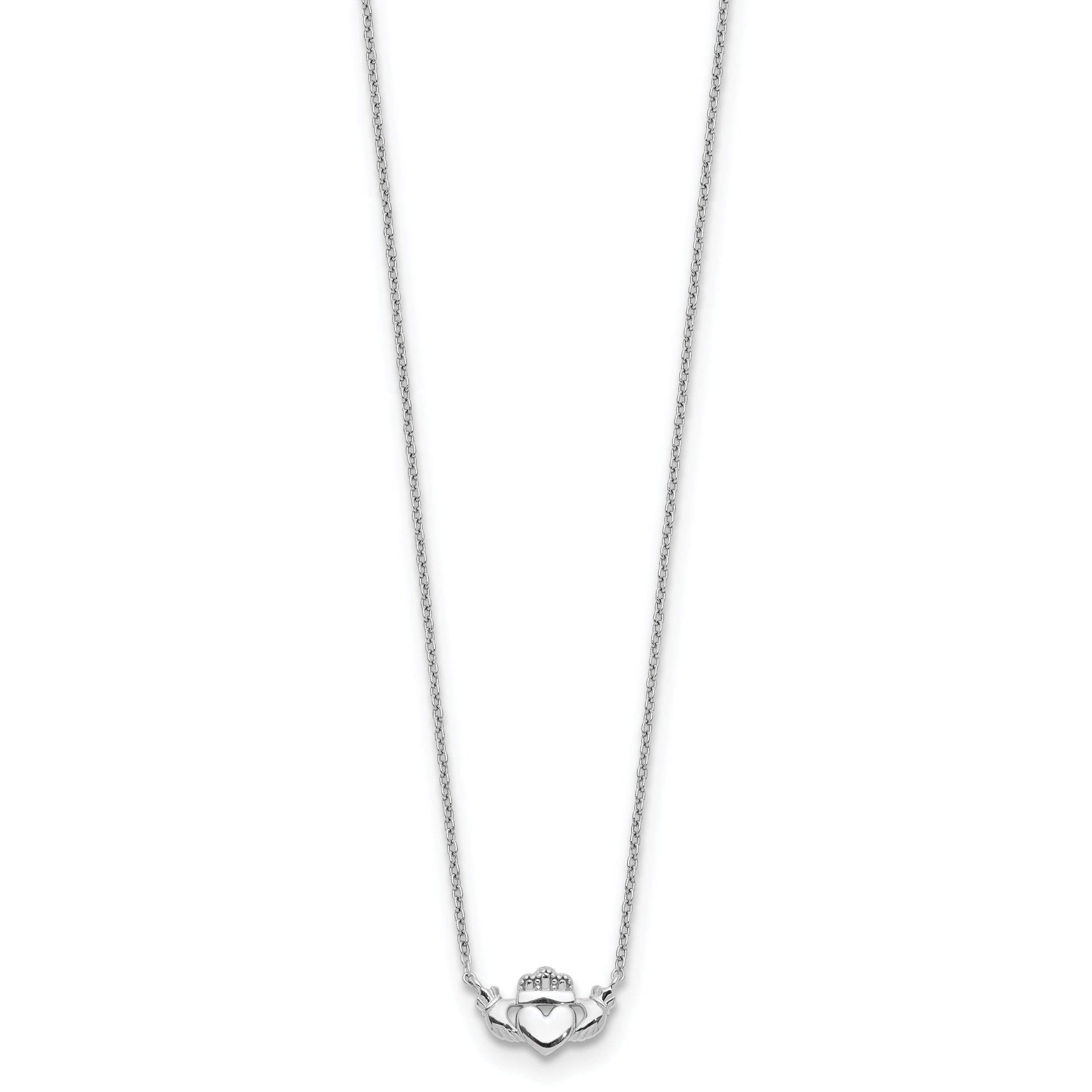 14k White Gold Polished Claddagh Necklace SF2531