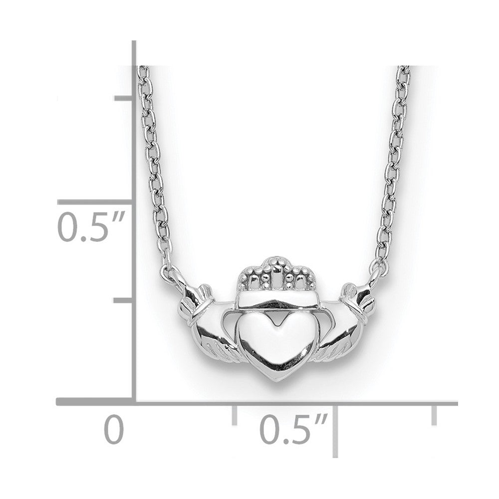 14k White Gold Polished Claddagh Necklace