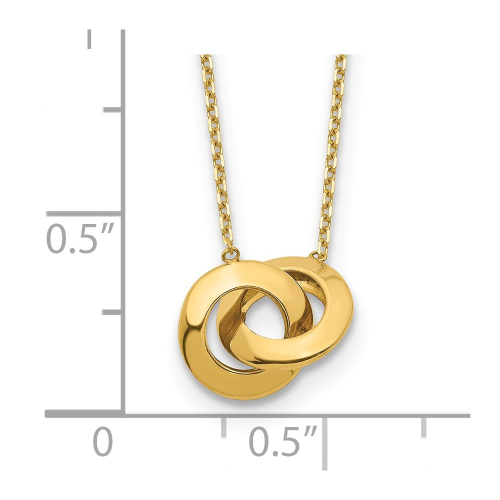 14k Polished Fancy Interlocking Circle 16 inch with 1 inch ext. Necklace