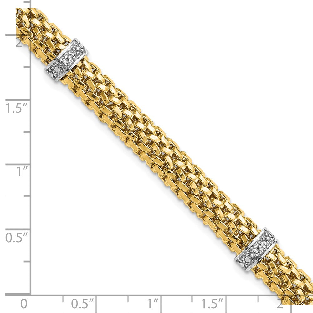 14k Two-Tone 7.25in .05ct Completed Polished Diamond & Mesh Bracelet