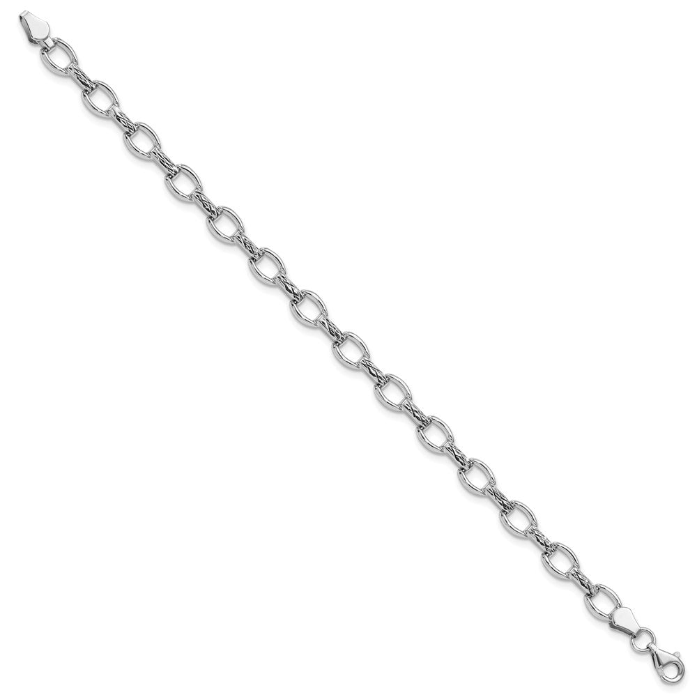 14k White Gold 7in Diamond-cut Polished Fancy Bracelet