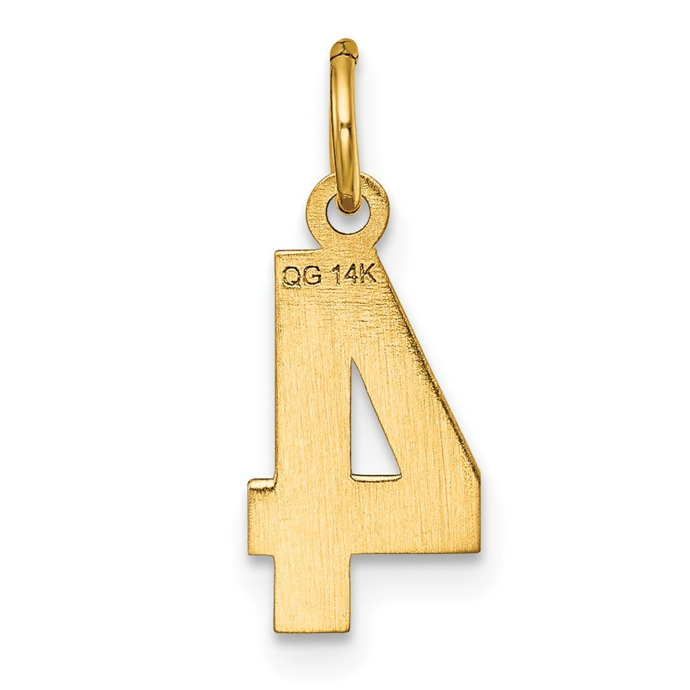 14k Small Brushed Diamond-cut Number 4 Charm