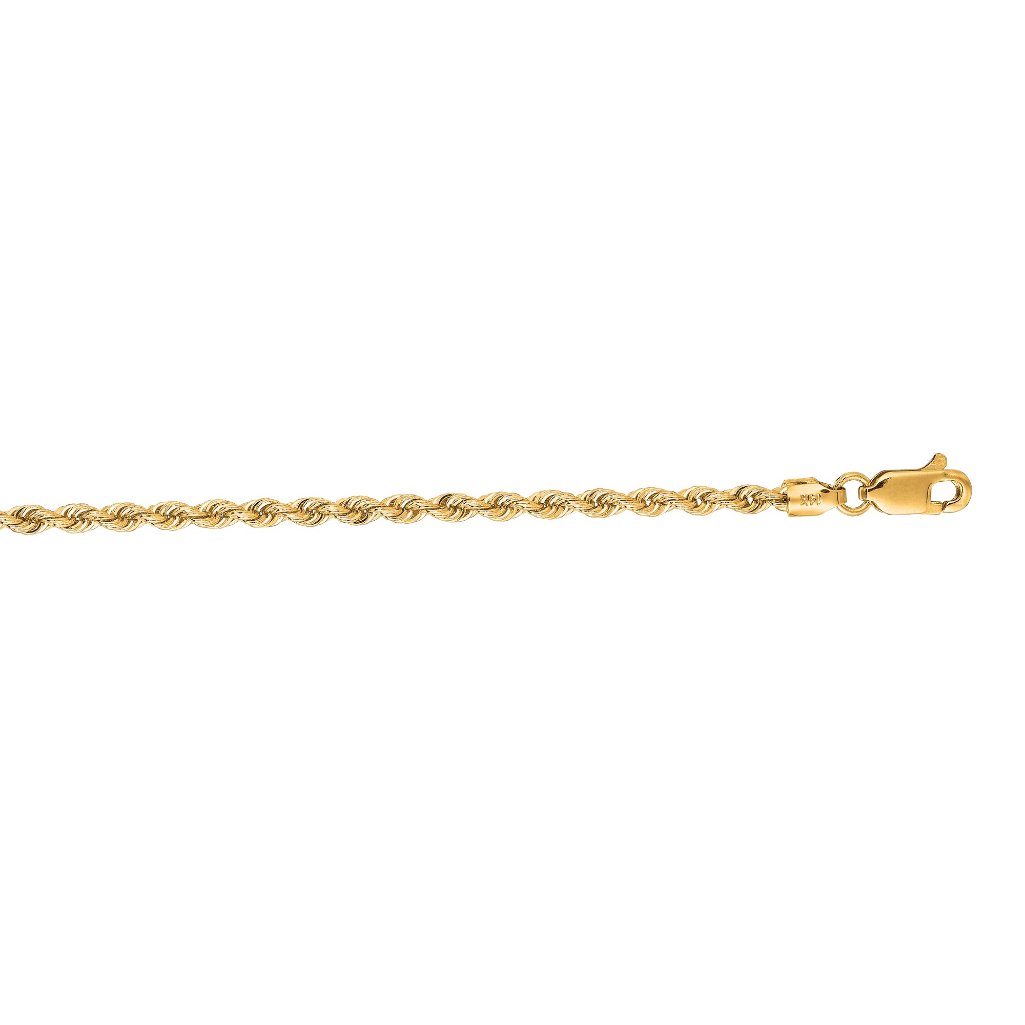 14K Yellow Gold 2.5mm Rope 30" Chain with Lobster Lock