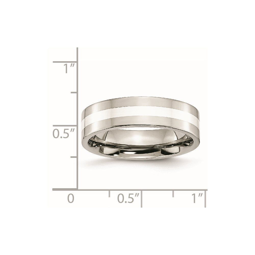 Stainless Steel w/Sterling Silver Inlay Polished 6mm Flat Band