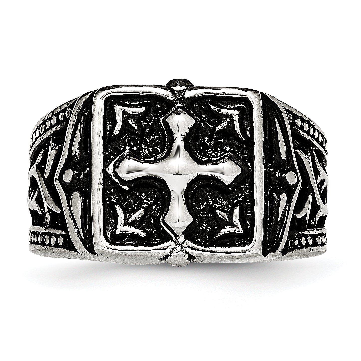 Stainless Steel Antiqued Cross Ring