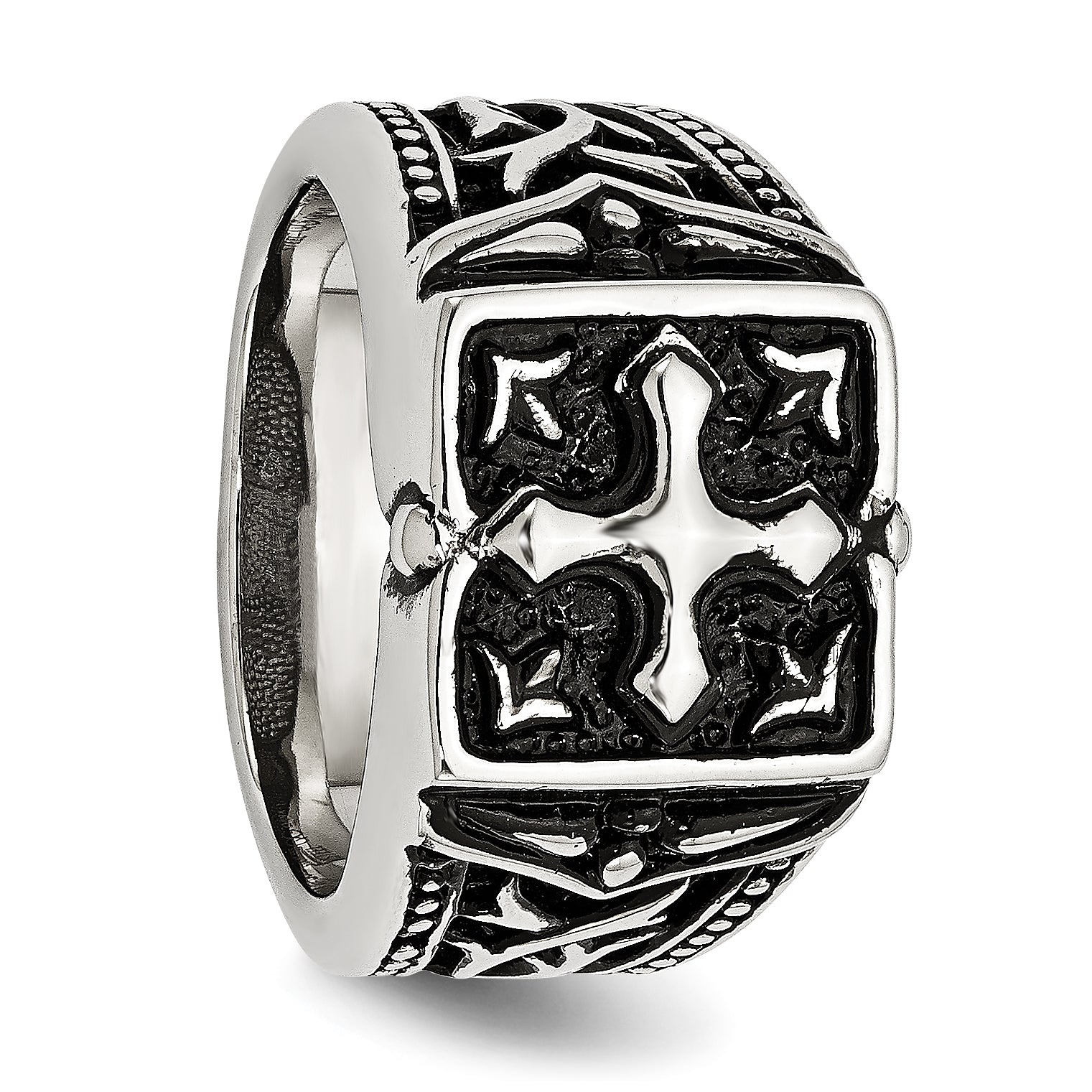 Stainless Steel Antiqued Cross Ring