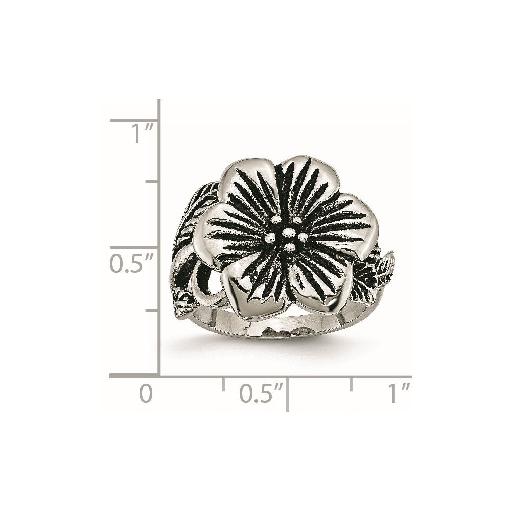 Stainless Steel Antique Finish Flower Ring