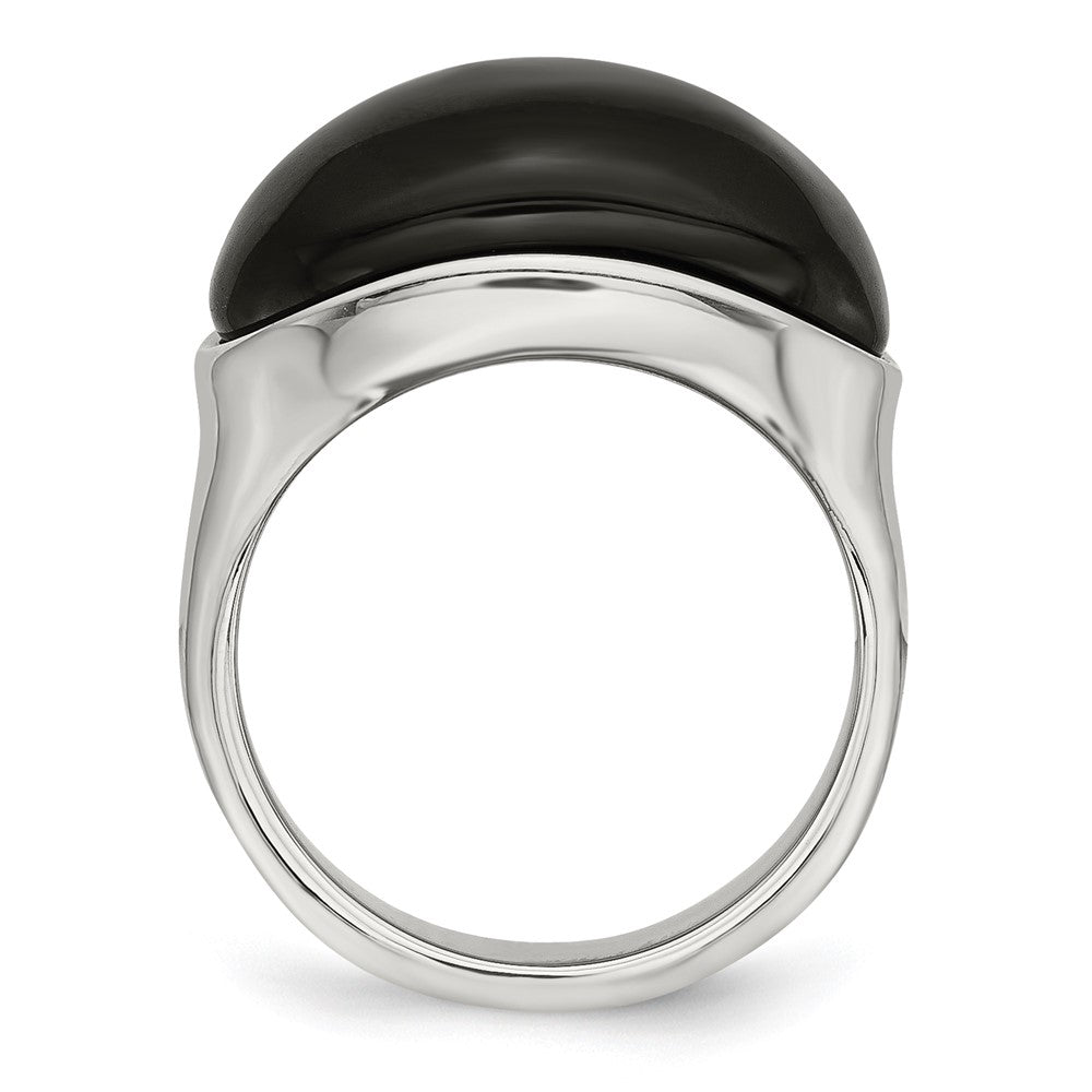 Stainless Steel Black Glass Size 8 Ring