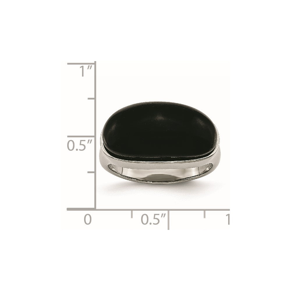 Stainless Steel Black Glass Size 8 Ring