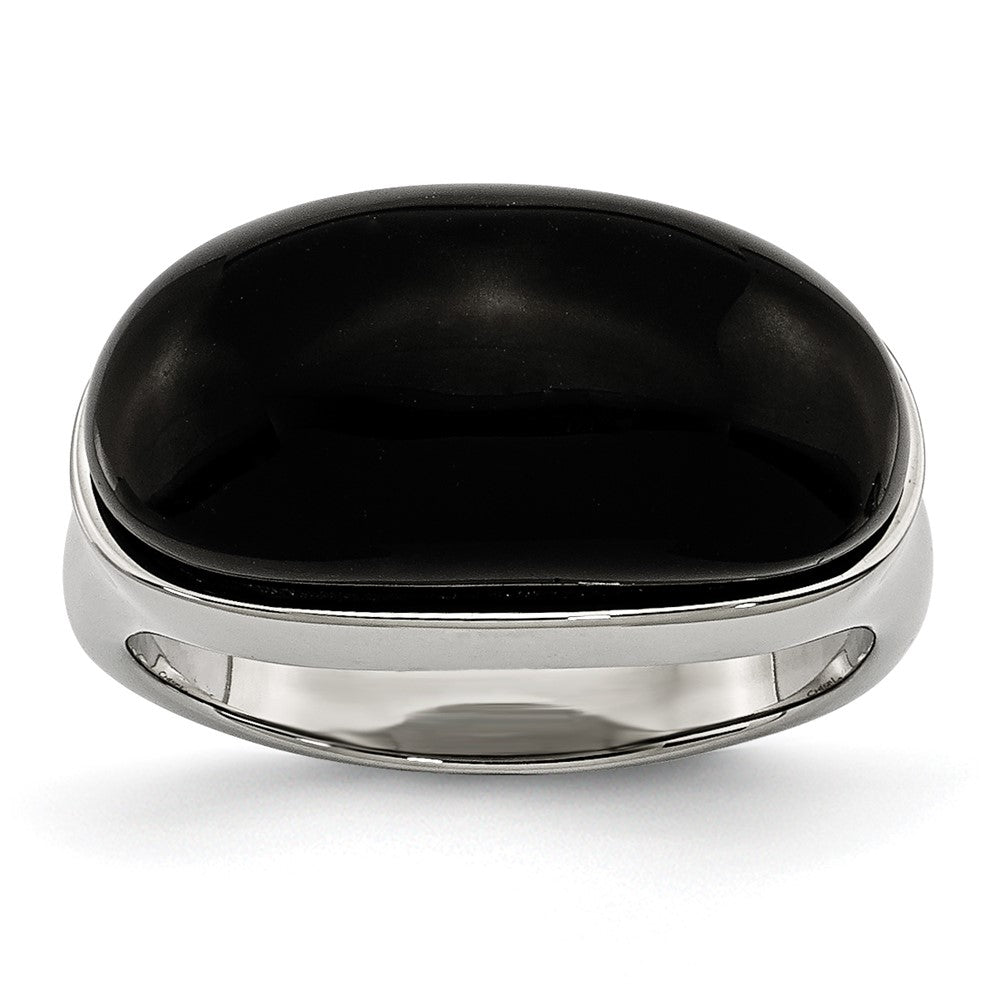 Stainless Steel Black Glass Size 8 Ring