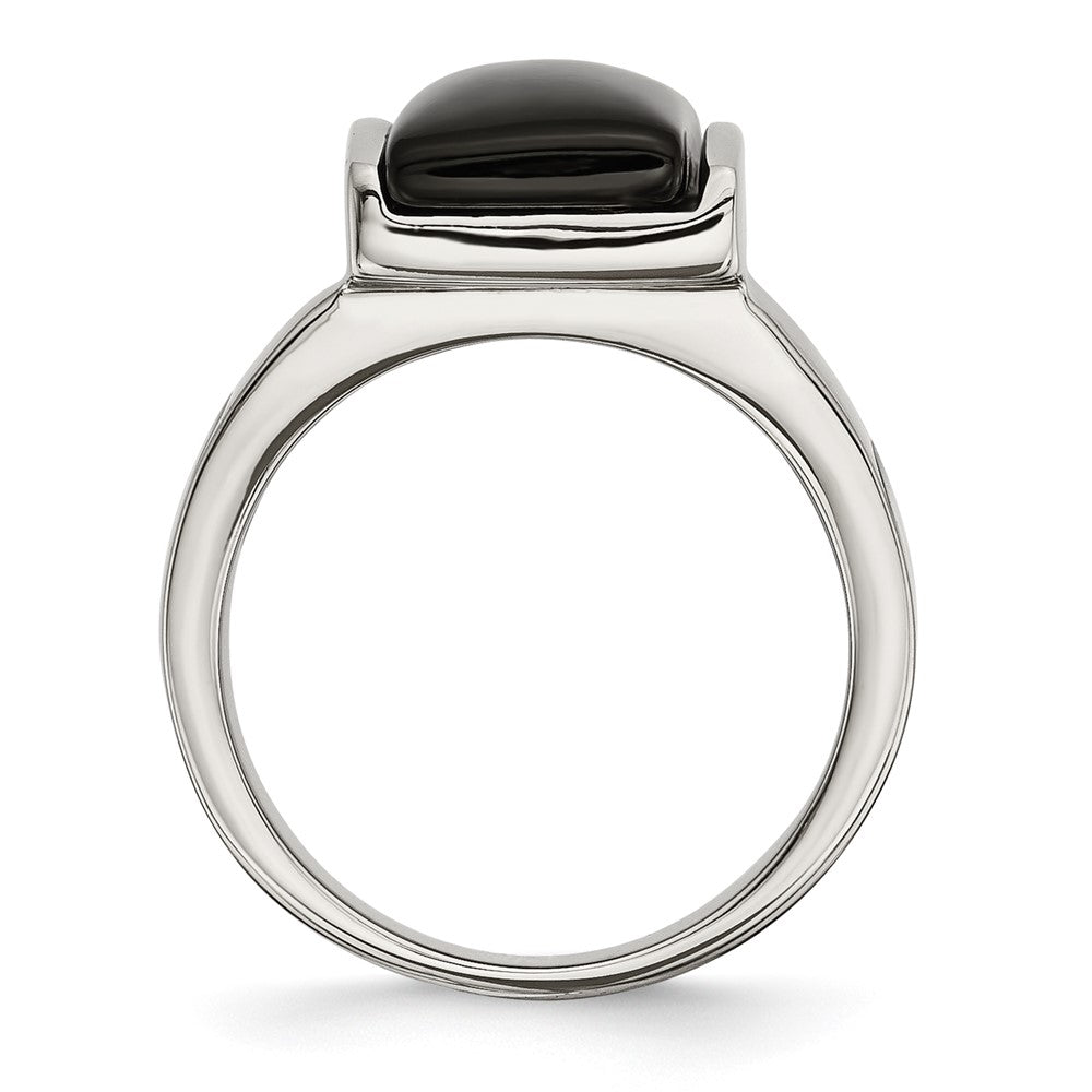 Stainless Steel Black Glass Size 9 Ring