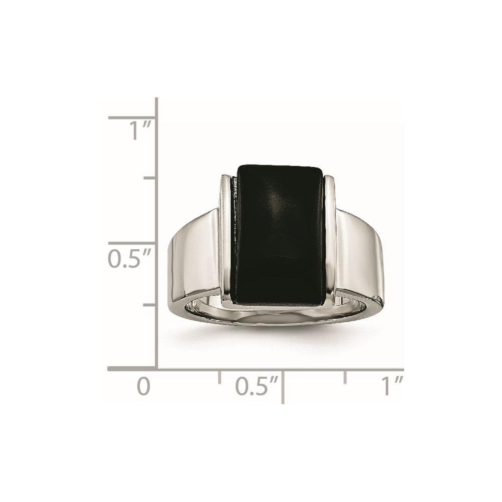 Stainless Steel Black Glass Size 9 Ring