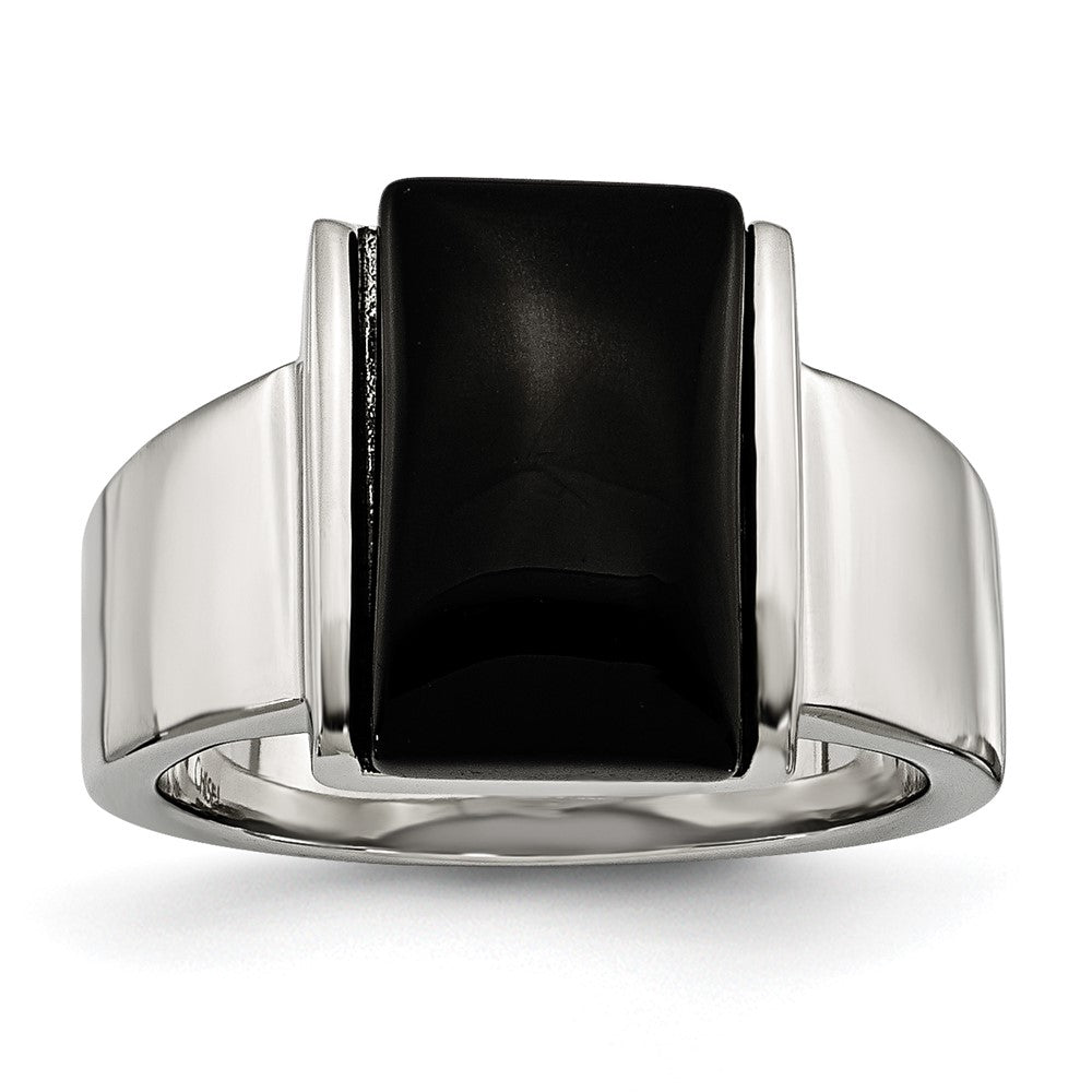 Stainless Steel Black Glass Size 9 Ring