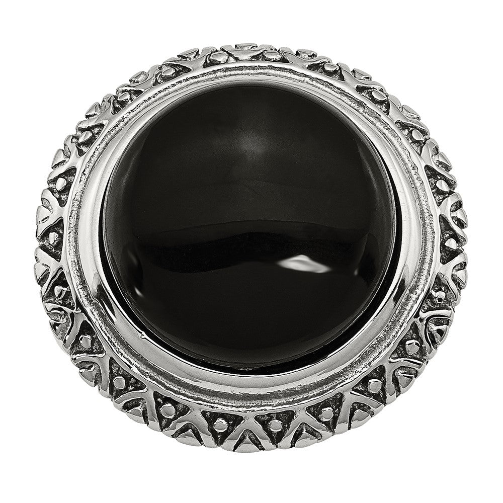 Stainless Steel Black Glass w/Textured Edge Size 9 Ring