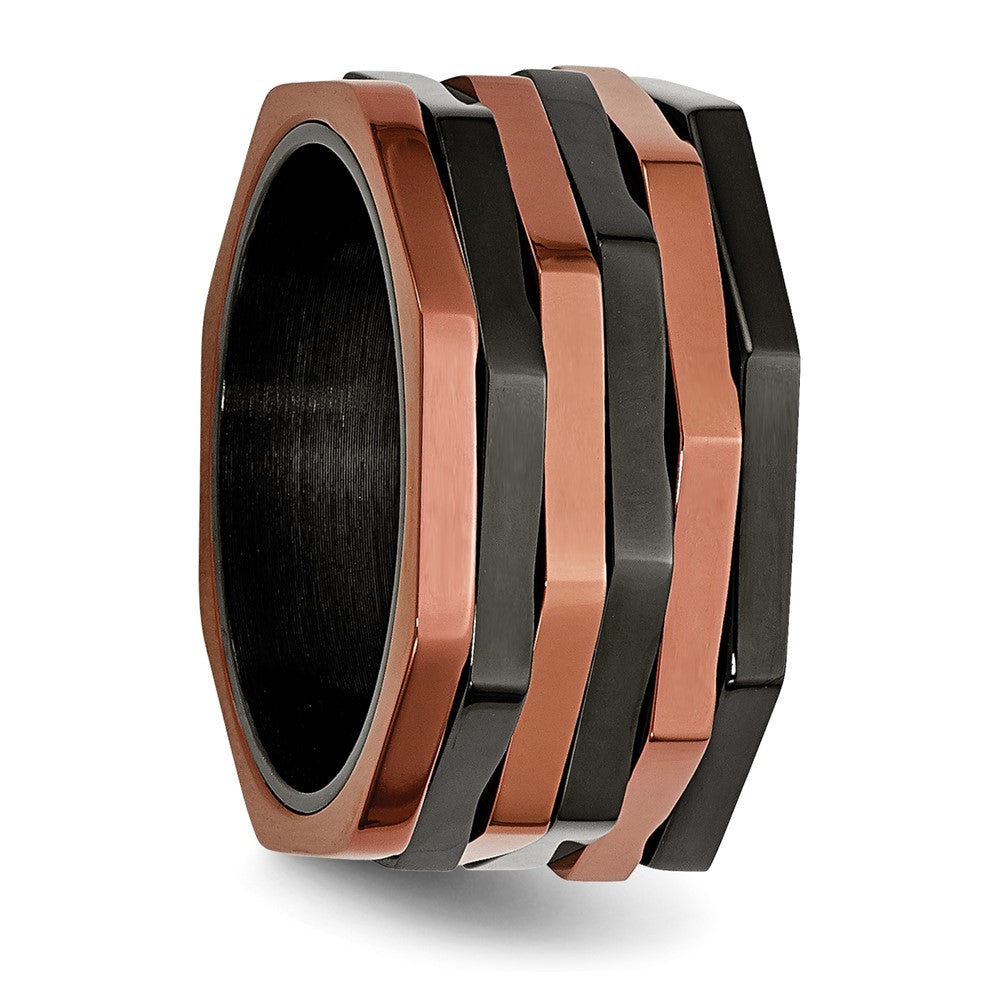 Stainless Steel Polished Black & Brown IP-plated Moveable 12mm Band