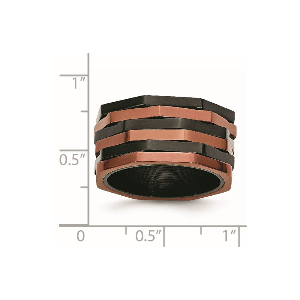 Stainless Steel Polished Black & Brown IP-plated Moveable 12mm Band