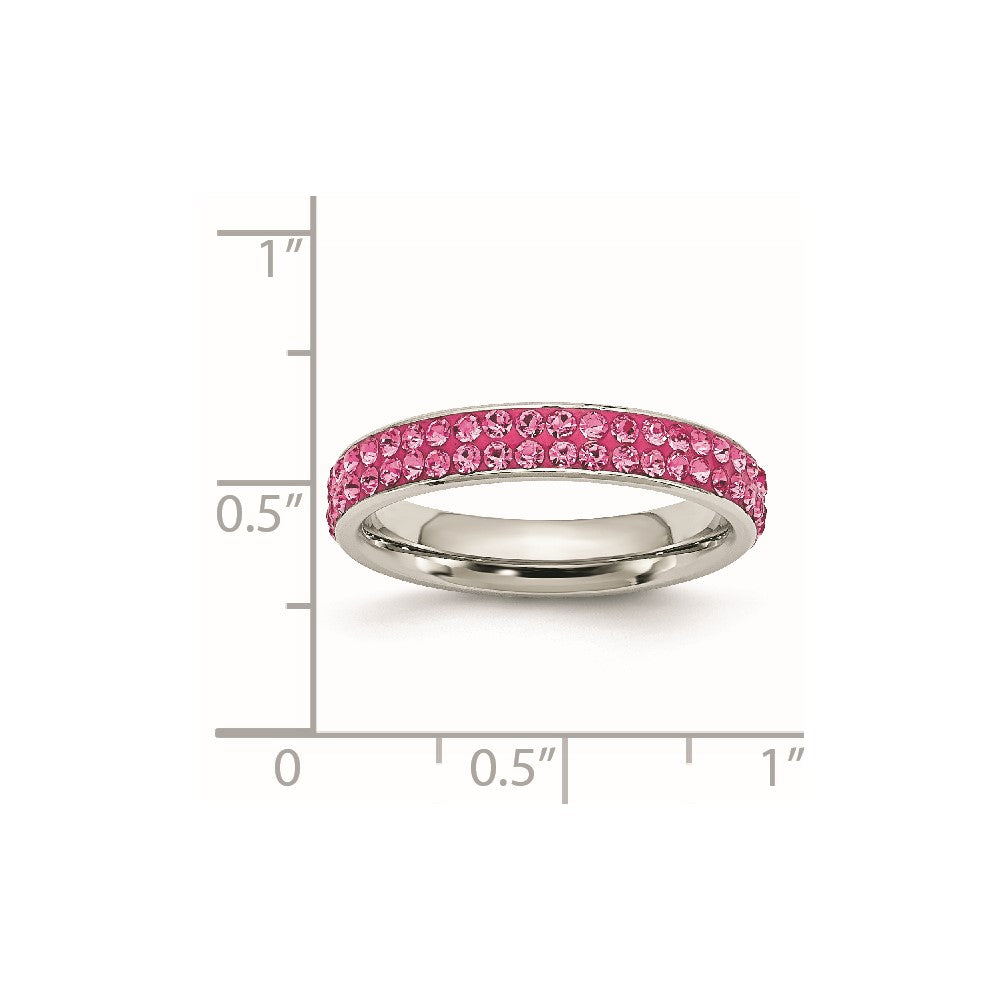 Stainless Steel 4mm Polished Pink Crystal Ring