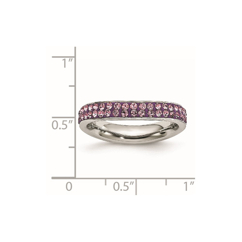 Stainless Steel 4mm Polished Light Purple Crystal Wavy Ring