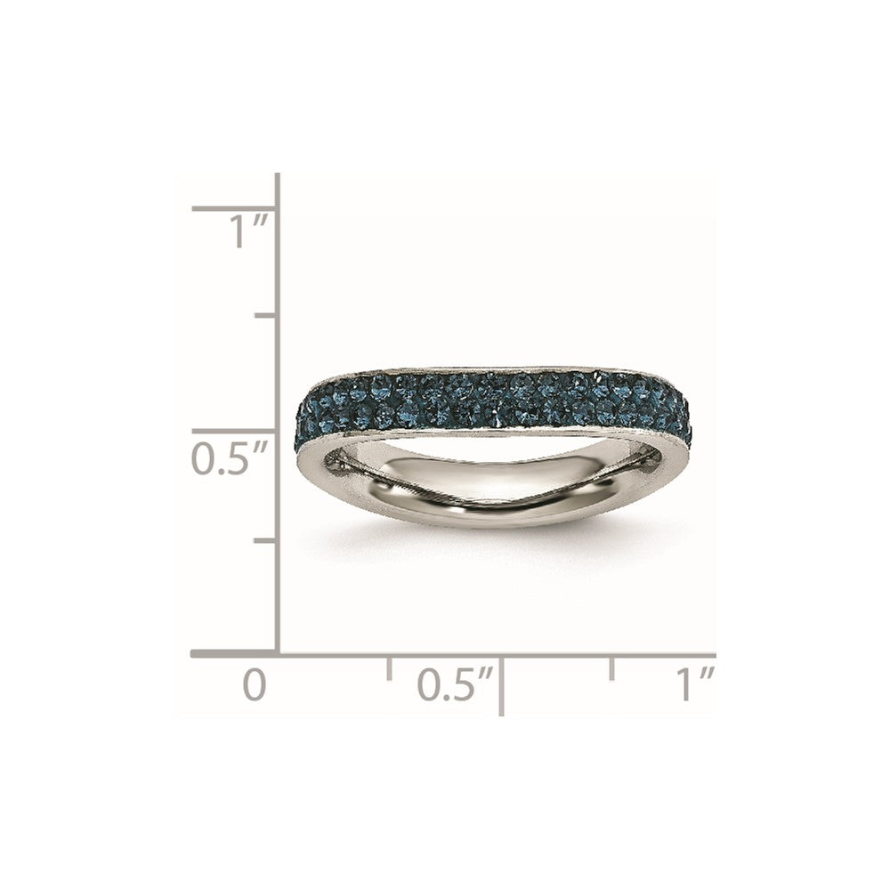 Stainless Steel 4mm Polished Blue Crystal Wavy Ring