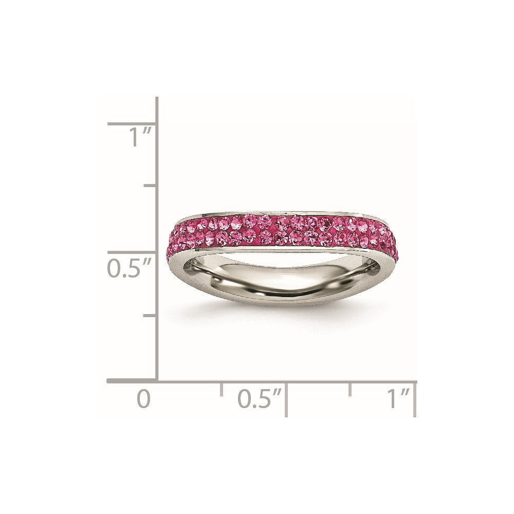 Stainless Steel 4mm Polished Pink Crystal Ring