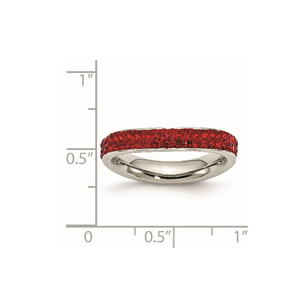 Stainless Steel 4mm Polished Red Crystal Ring