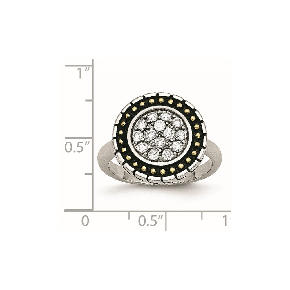 Stainless Steel CZ with Yellow IP-plated Accent Antiqued Ring