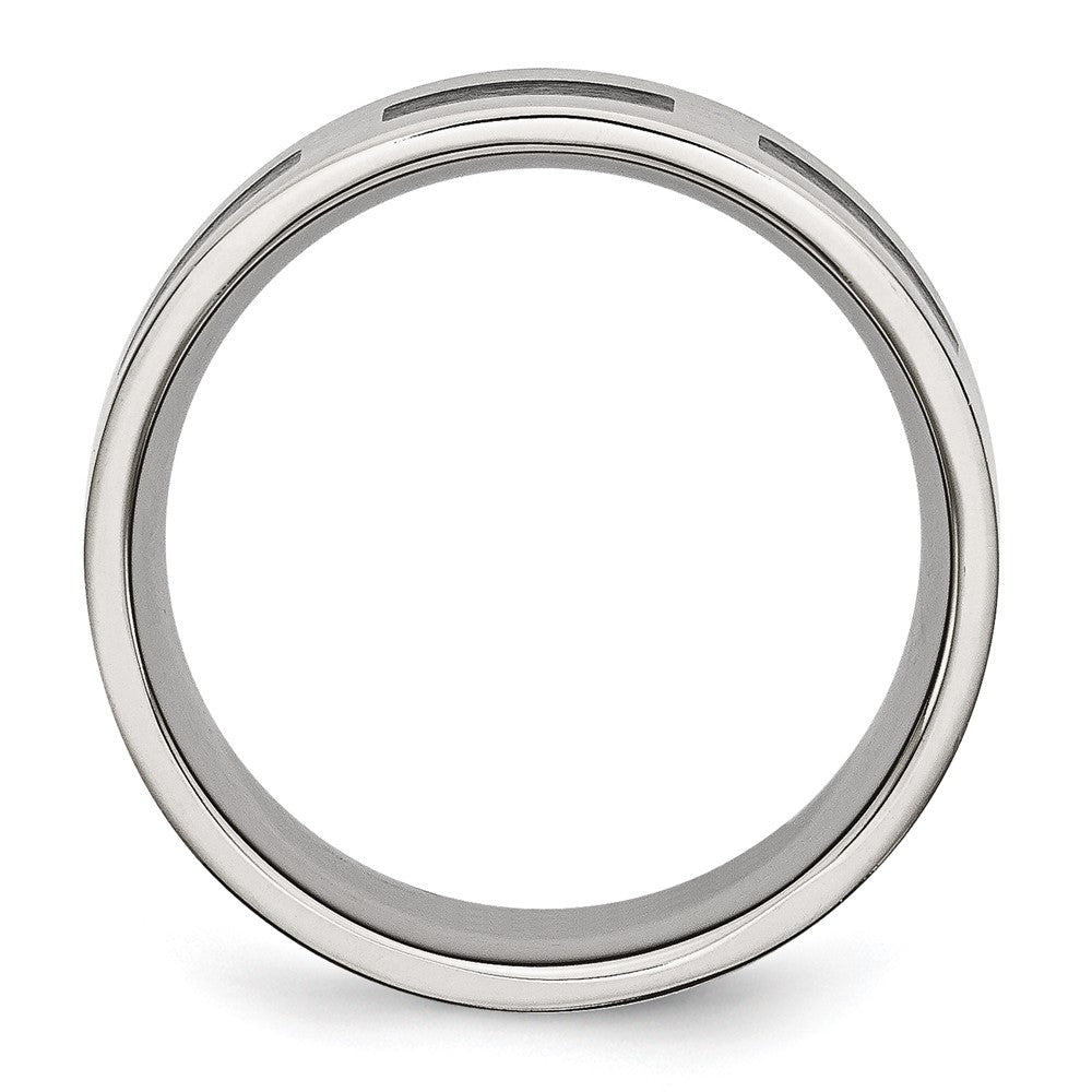 Stainless Steel Brushed w/Black Rubber 8mm Flat Band