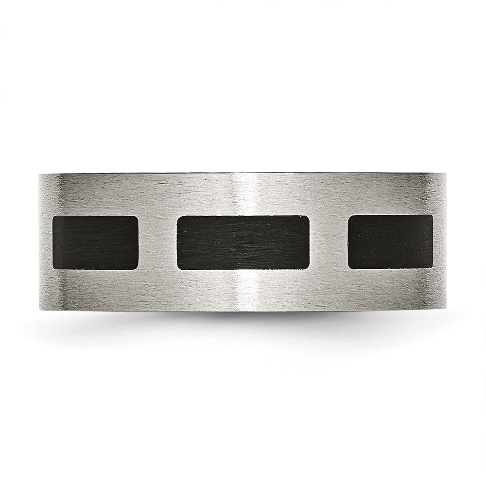 Stainless Steel Brushed w/Black Rubber 8mm Flat Band