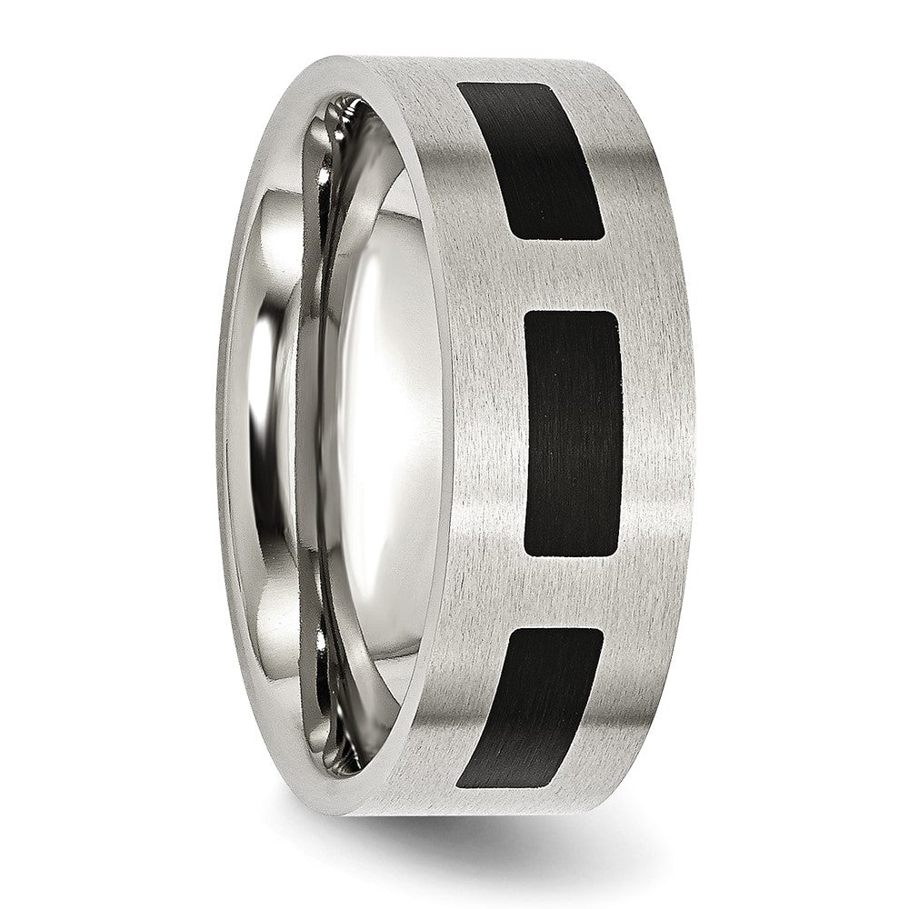 Stainless Steel Brushed w/Black Rubber 8mm Flat Band