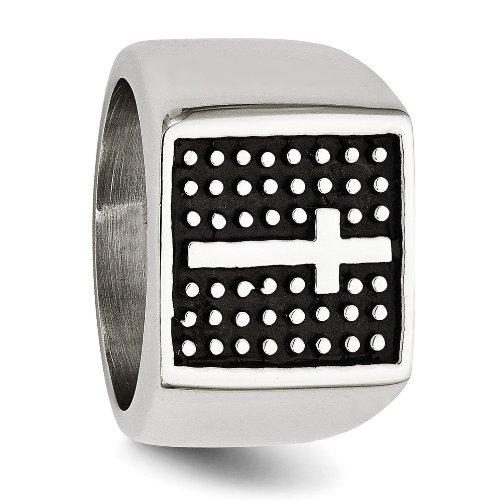 Stainless Steel Antiqued Polished & Textured Cross Signet Ring