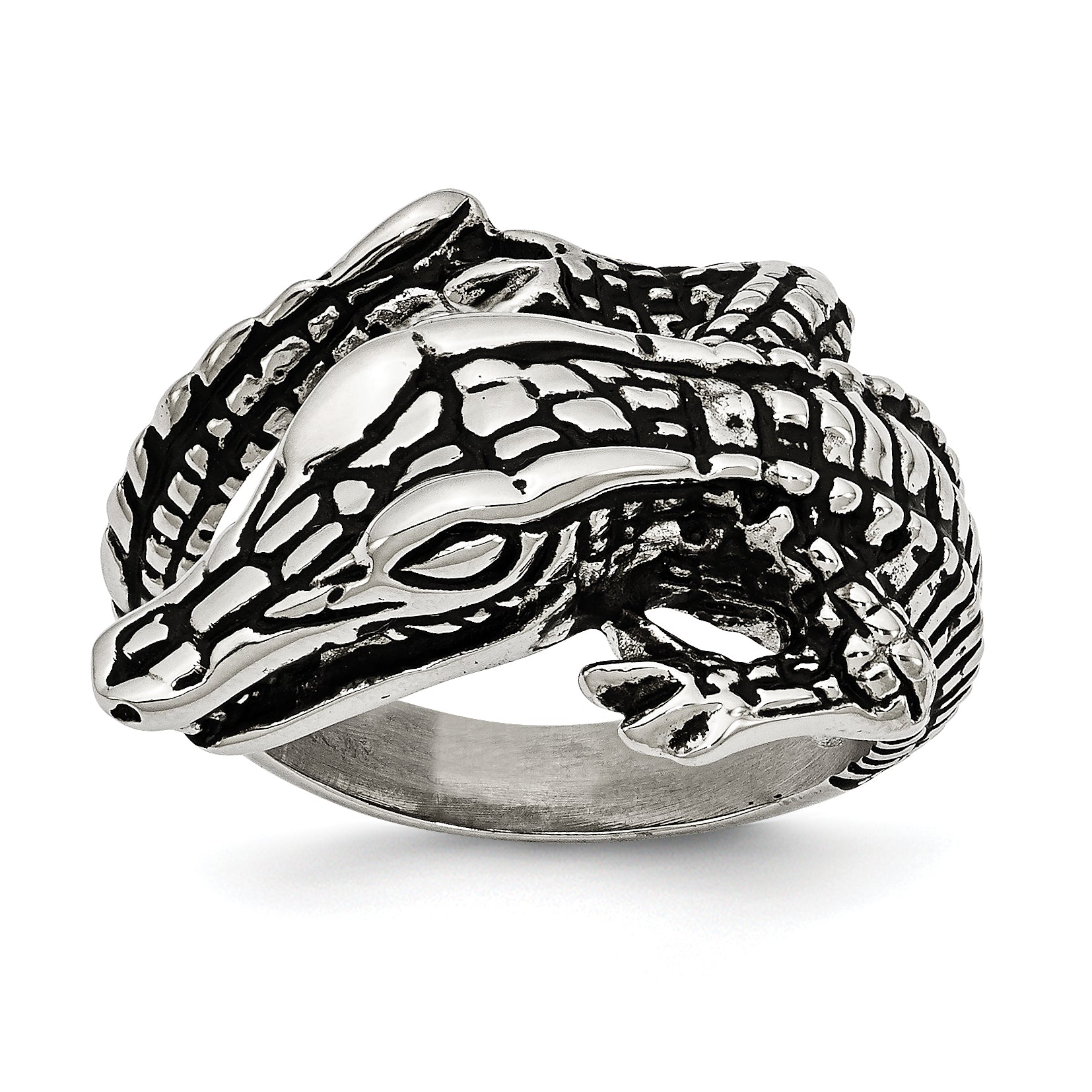 Stainless Steel Antiqued Alligator Ring SR283