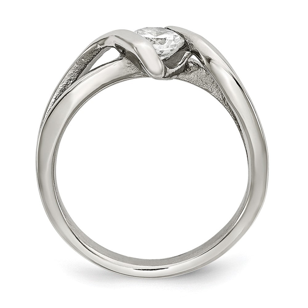 Chisel Stainless Steel Polished Twist with Round CZ Ring